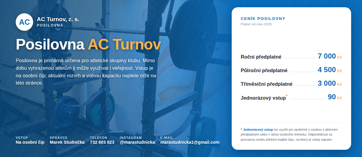 Posilovna AC Turnov – ceník a informace
